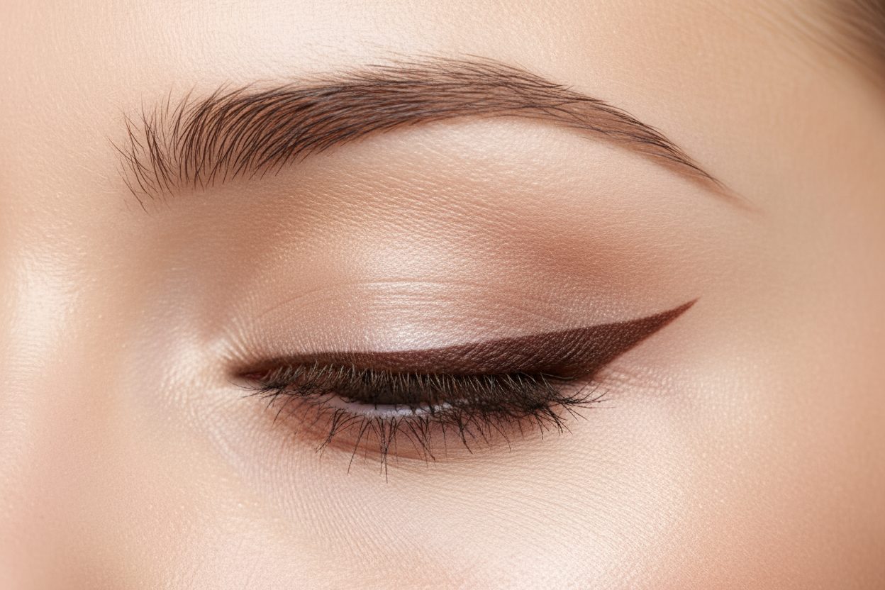 another winged brown eyeliner eye buy make it a closed eye or looking somewhere else not straight